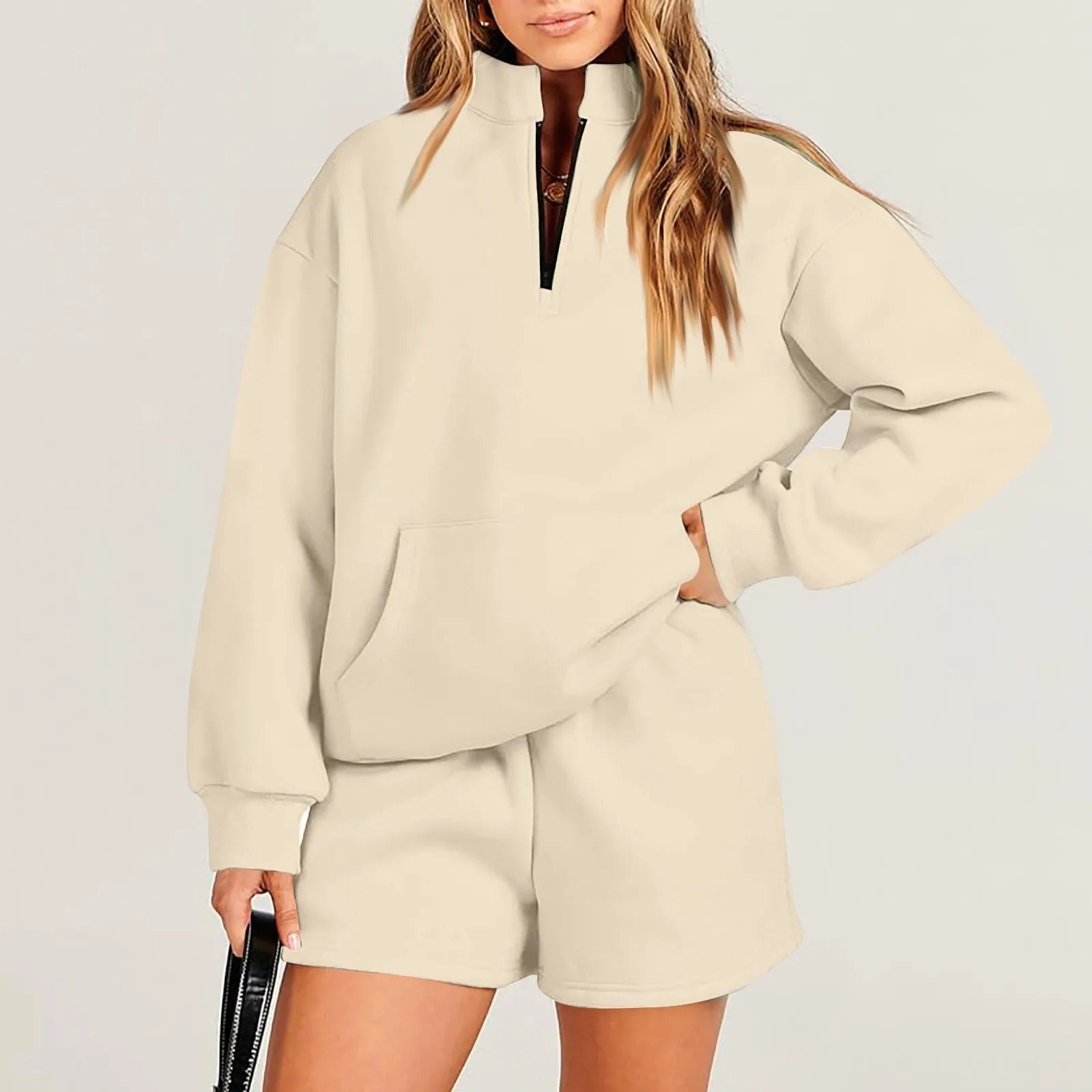 ChicEase Zip Pullover Shorts Set