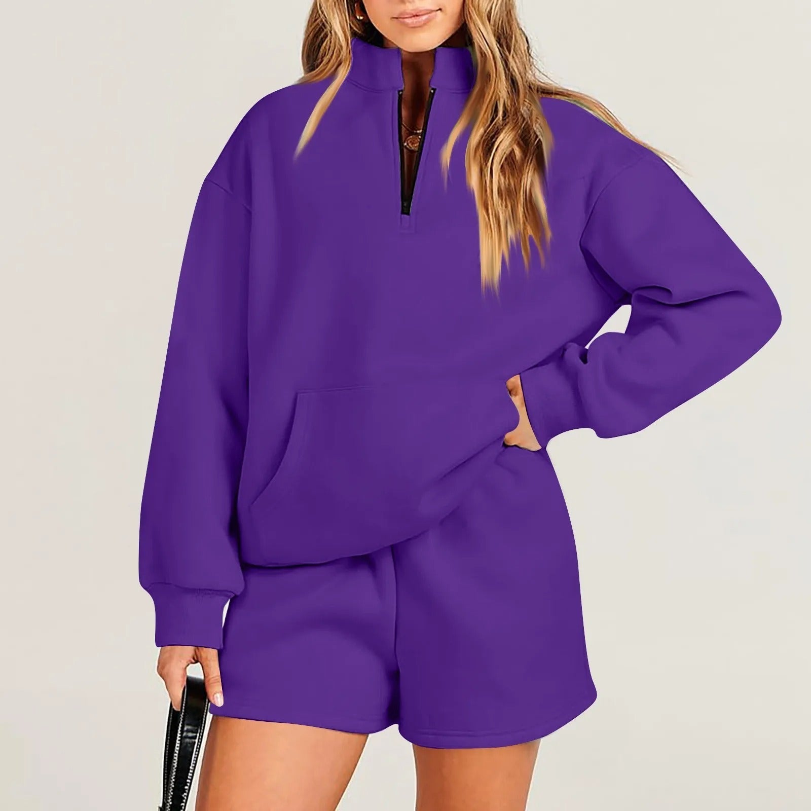 ChicEase Zip Pullover Shorts Set