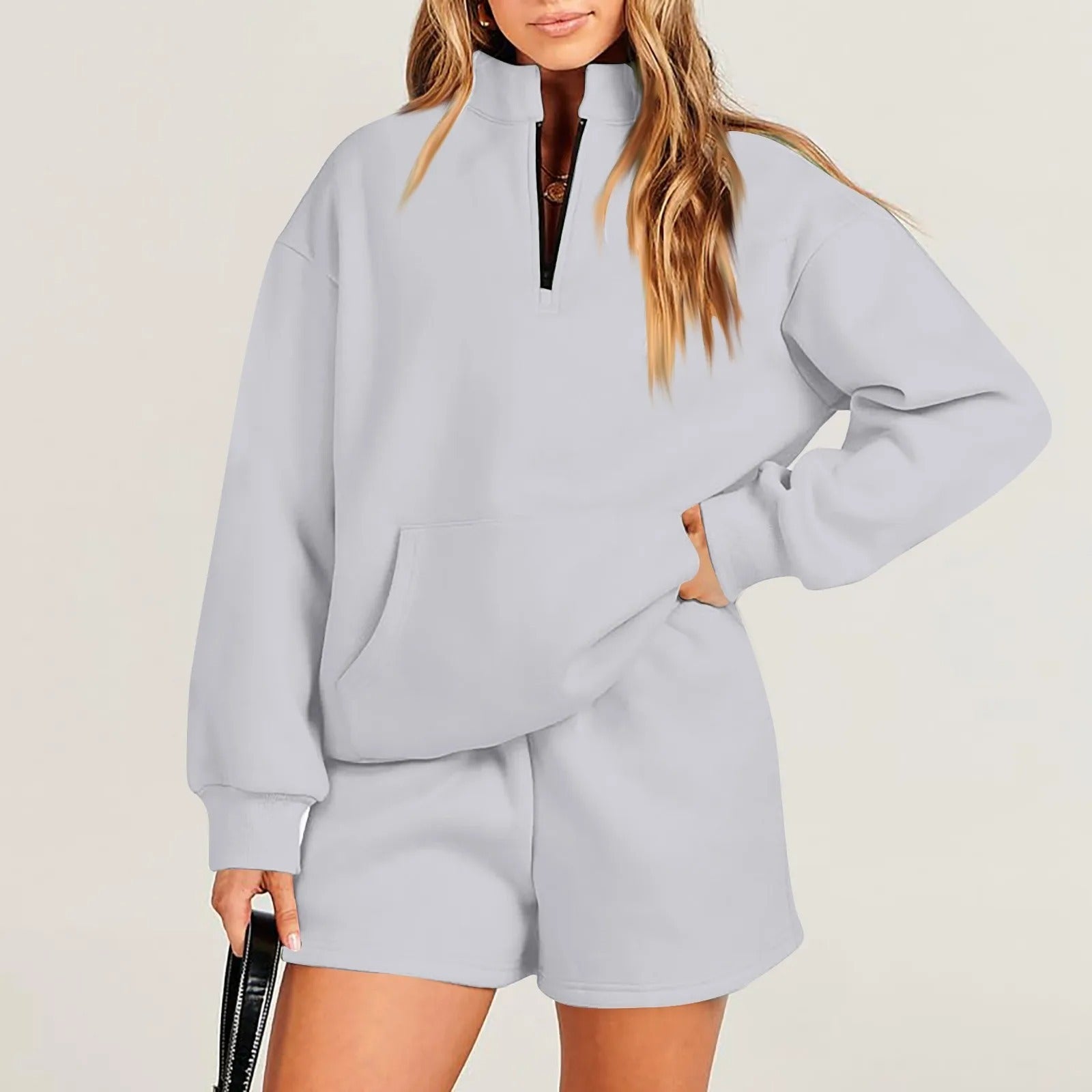 ChicEase Zip Pullover Shorts Set