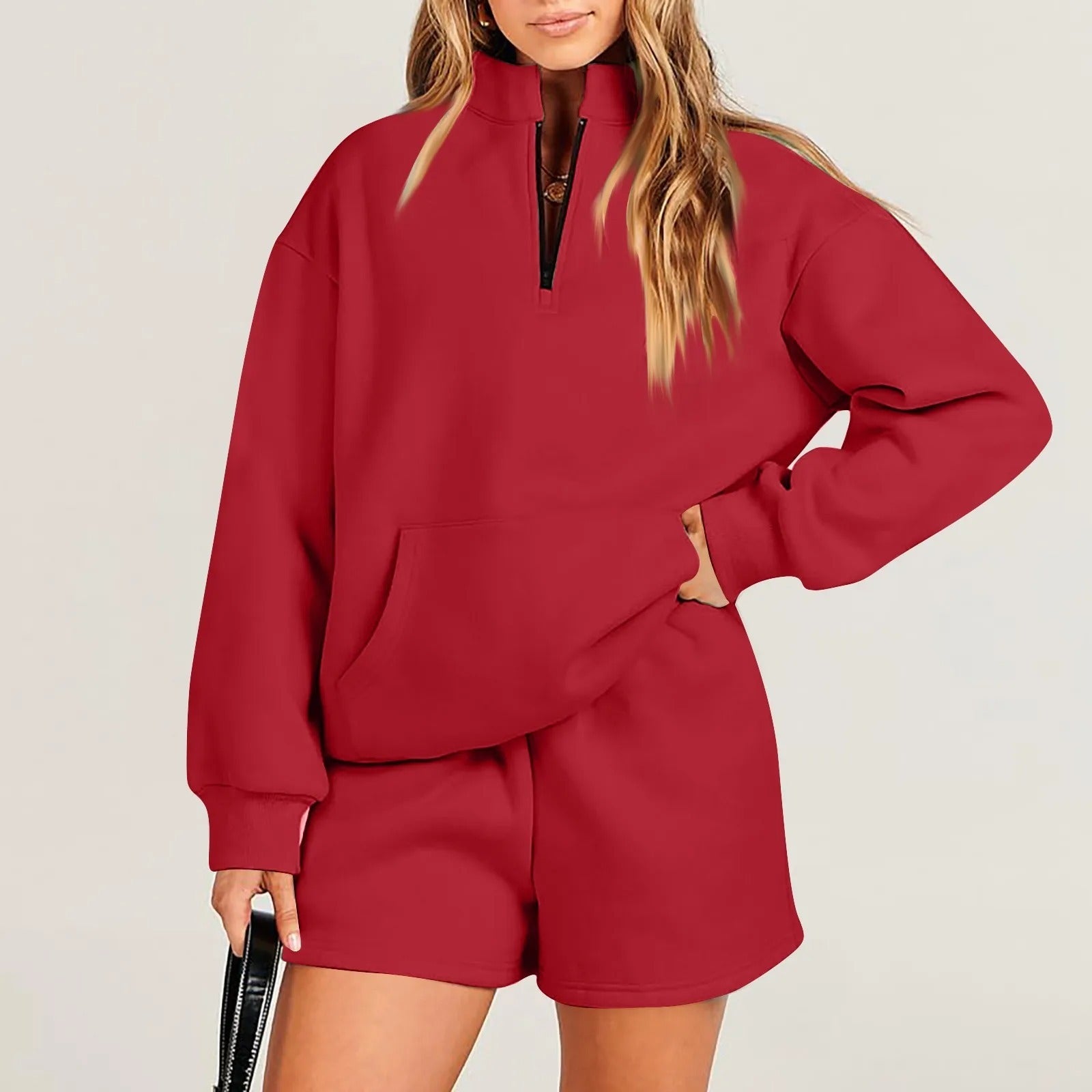 ChicEase Zip Pullover Shorts Set