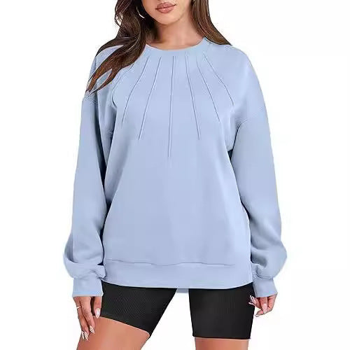 EleganceEase Pleated Round-Neck Sweater