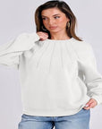 EleganceEase Pleated Round-Neck Sweater